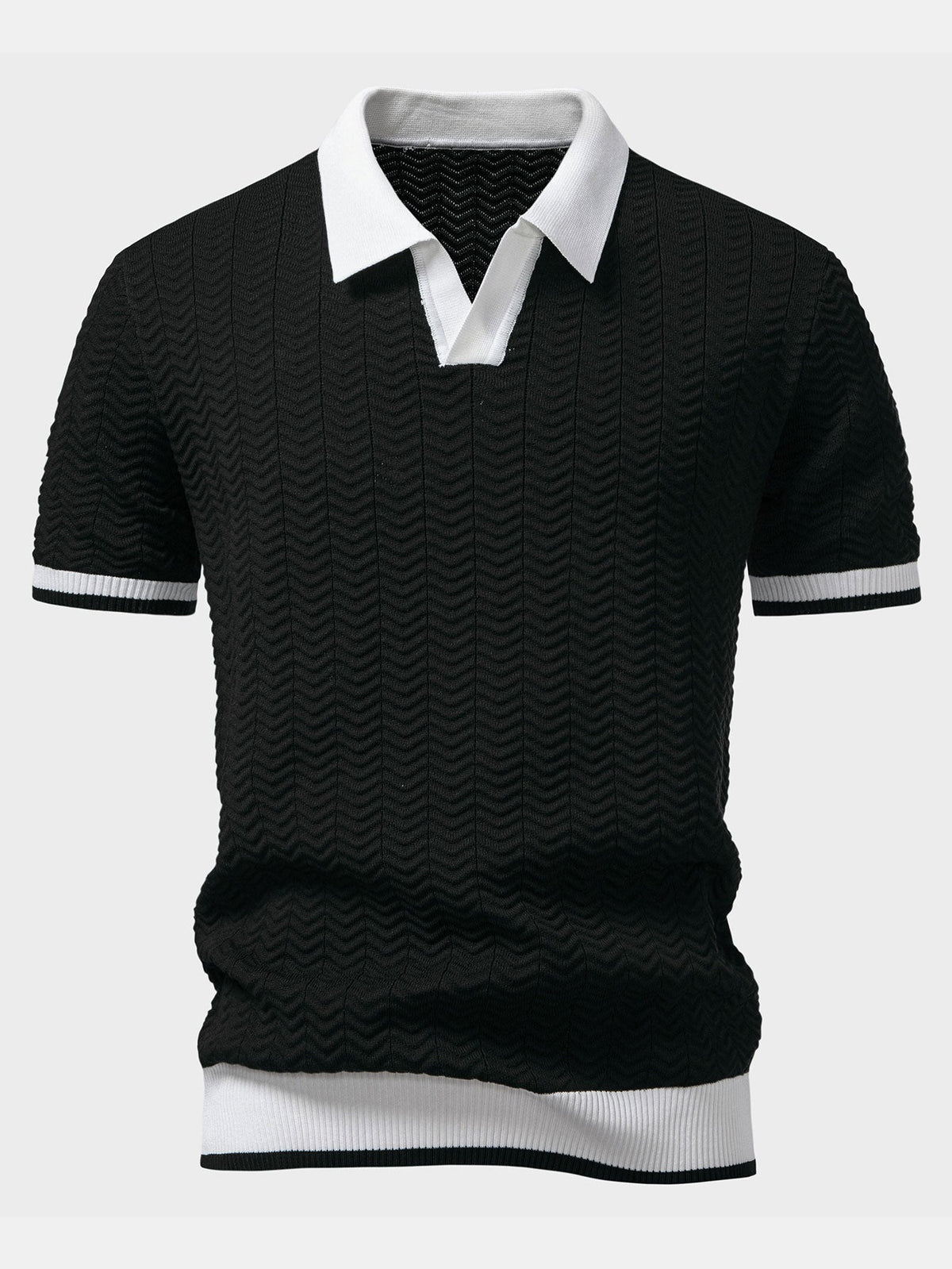Harrow Textured Knit Polo - Black