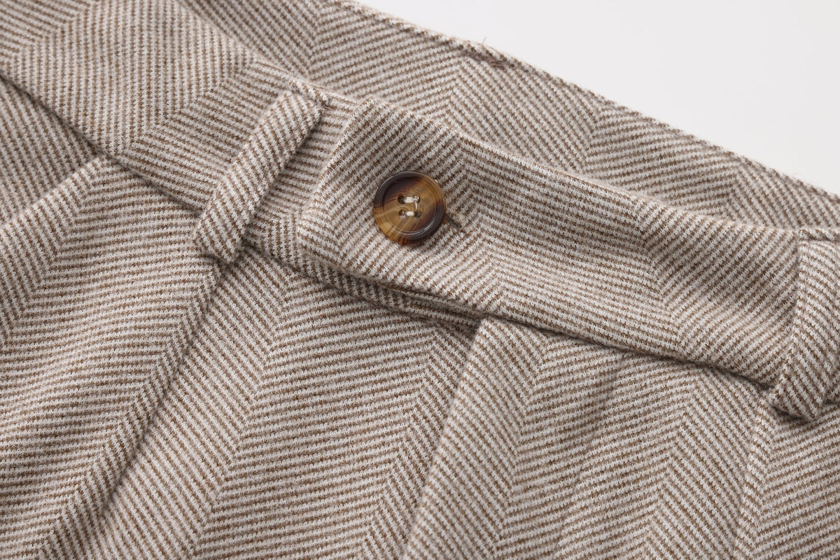 Exeter Brushed Herringbone Trousers - Beige