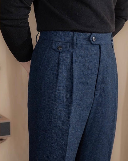 Hampstead Herringbone Trousers - Navy Blue