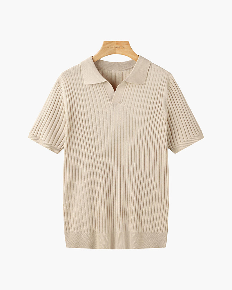 Ashford Ribbed Knit Polo - Beige