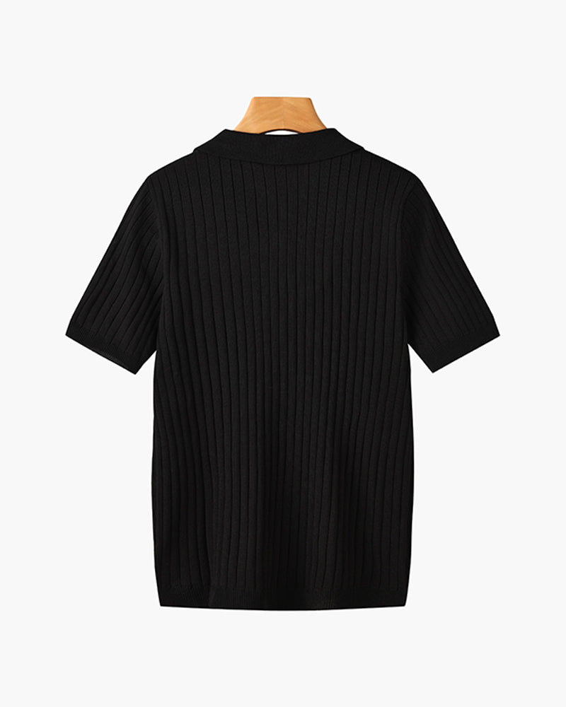 Wexford Button Knit Polo - Black