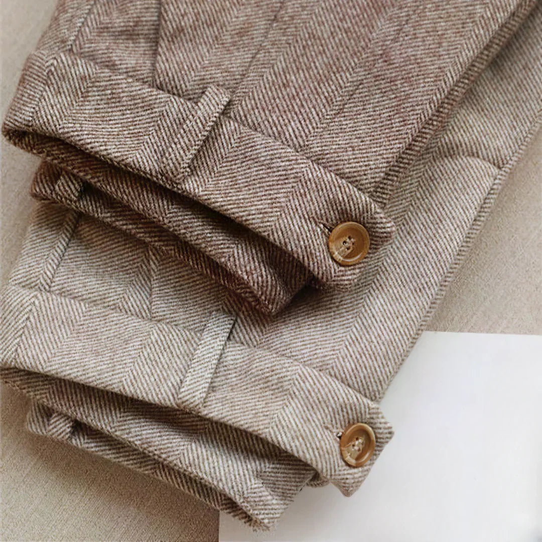 Exeter Brushed Herringbone Trousers - Brown