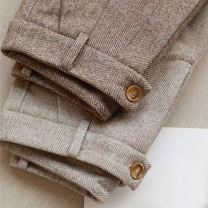 Exeter Brushed Herringbone Trousers - Brown